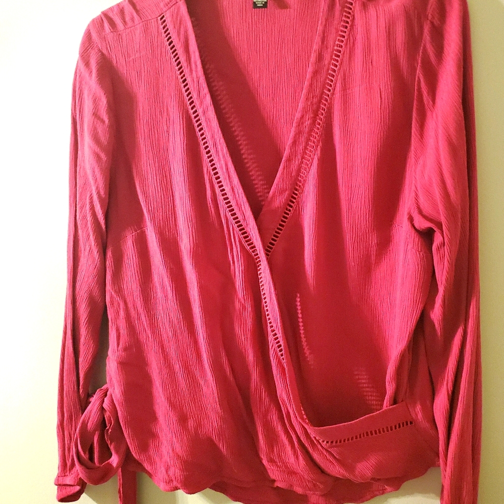New Faux wrap top bright pink